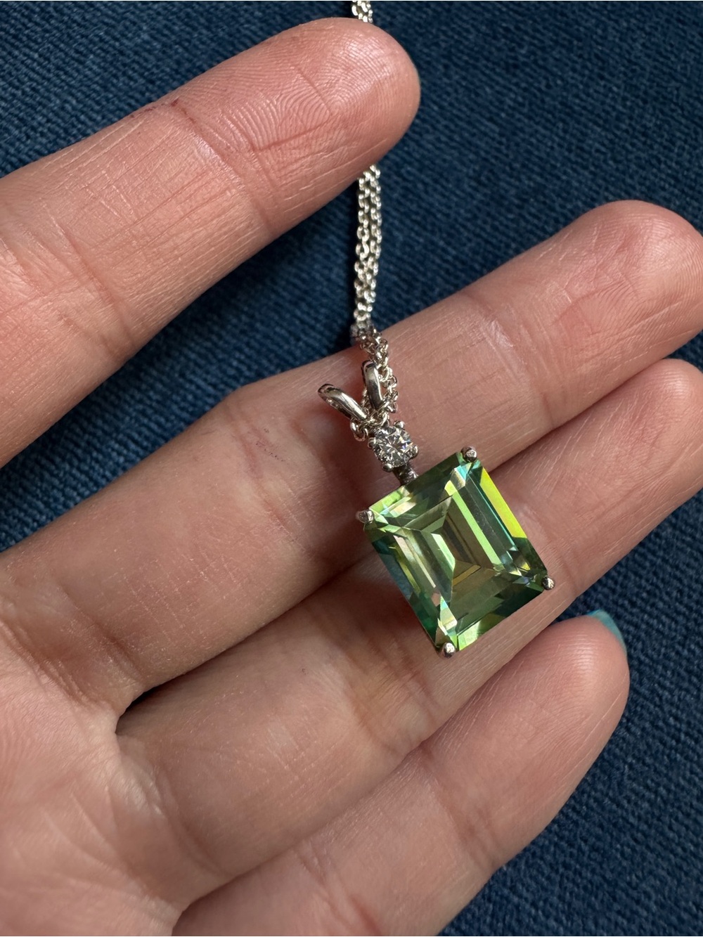 925 Sterling silver With green glass stone necklace pendant. - Picture 7 of 7